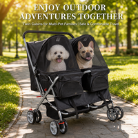 Poussette double pour animaux de compagnie, pliable, réglable, en tissu Oxford, chariot de voyage à 4 roues pour petits animaux, voyages en plein air, camping