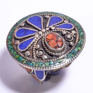 Natural de Coral turquesa Lapis anillo de piedras preciosas hecho a mano de joyería tibetana joyería de la boda - Product Image 3