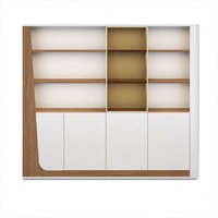 Meuble de rangement de bureau blanc avec étagères LED, accent en bois, cadre doré, sans poignées, pour bureau de direction