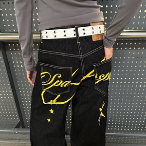 Wide Leg Denim <b>Jeans</b> Mid Waist Loose Fit Medium Wash <b>Embroidered</b> Letter Pattern Vintage Knitted Hip Hop Style Men's Pants Autumn - Product Image 2