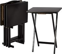 Table à manger pliable moderne en bois avec logo personnalisé, réglable, portable, avec rangement, gain de place, pour hôtel, 15" x 19" x 26", noire