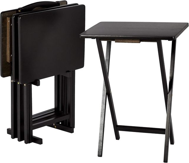 Custom Logo Wooden Modern Adjustable Portable Foldable Dining Table Storage Rack Space-Saving Hotel Use 15" X 19" X 26" Black