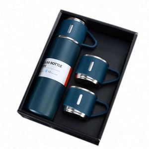 Ensemble de gourde isotherme à double paroi en acier inoxydable 304 de 500 ml, bouteille d'eau isolée, deux tasses, isolation thermique de 12 à 24 heures - Product Image 4