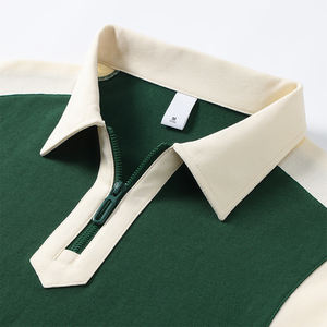 Camisetas de cuello POLO de piqué de algodón de alta calidad con logotipo bordado personalizado, camisetas de peso pesado de color contrastante con media cremallera - Product Image 3