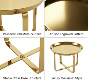 Jm Modern Gold Metal Side <b>Table</b> Round Stainless Steel Minimalist Design For Living Room Bedroom <b>Office</b> Hotel Apartment - Product Image 3