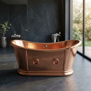 Baignoire autoportante en cuivre rectangulaire, finition dorée, luxe, durable, moderne, pour salle de bain - Indian Home Crafts - Product Image 3