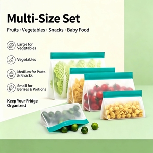 Reusable Silicone Ziplock Food Storage Bags Stand Up <b>Freezer</b> Leakproof Kitchen Fresh Keeping Pouches - Product Image 3