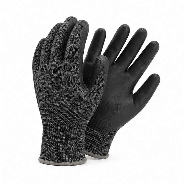 EN388 Level 5 Cut Resistant Work Gloves | HPPE Black Nitrile Foam Coated Heavy Duty Safety Gloves with Superior Oil Grip