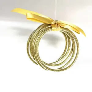 Gelang silikon plastik serbuk emas warna-warni dengan liontin gelang Jelly simpul pita warna-warni kreatif