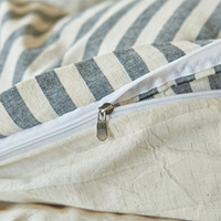 Parure de lit 4 pièces en lin et coton naturel durable, motif rayé, écologique, texture lavée, douce pour la peau, pour lit Queen et King