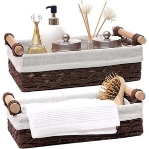 Đặt 2 nanture giấy rơm handwoven lưu trữ giỏ với tay cầm bằng gỗ cho phòng tắm - Product Image 2