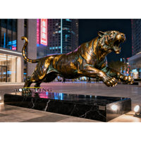 Statue de lion antique grandeur nature, figurine de jardin, grande sculpture d'animal, sculpture en métal en fonte de laiton pour usage extérieur