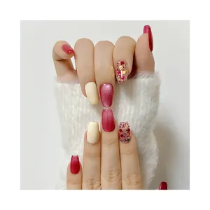 wholesale Shiny pink beautiful false nails stickers 2024 long press on nails acrylic nails