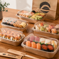 Boîte à sushi en kraft avec couvercle transparent, compartiments séparés en PET, plusieurs tailles, résistante à l'huile et anti-fuite pour aliments chauds et froids
