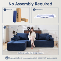 Canapé d'angle modulable de luxe en tissu bleu moderne, compressé sous vide, pour salon