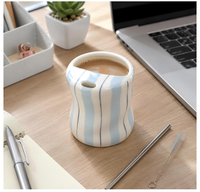 Tasse à expresso 10 oz en porcelaine, mug de voyage avec pailles, nouveauté, peinte à la main, irrégulière, rayée bleue, pour thé et latte