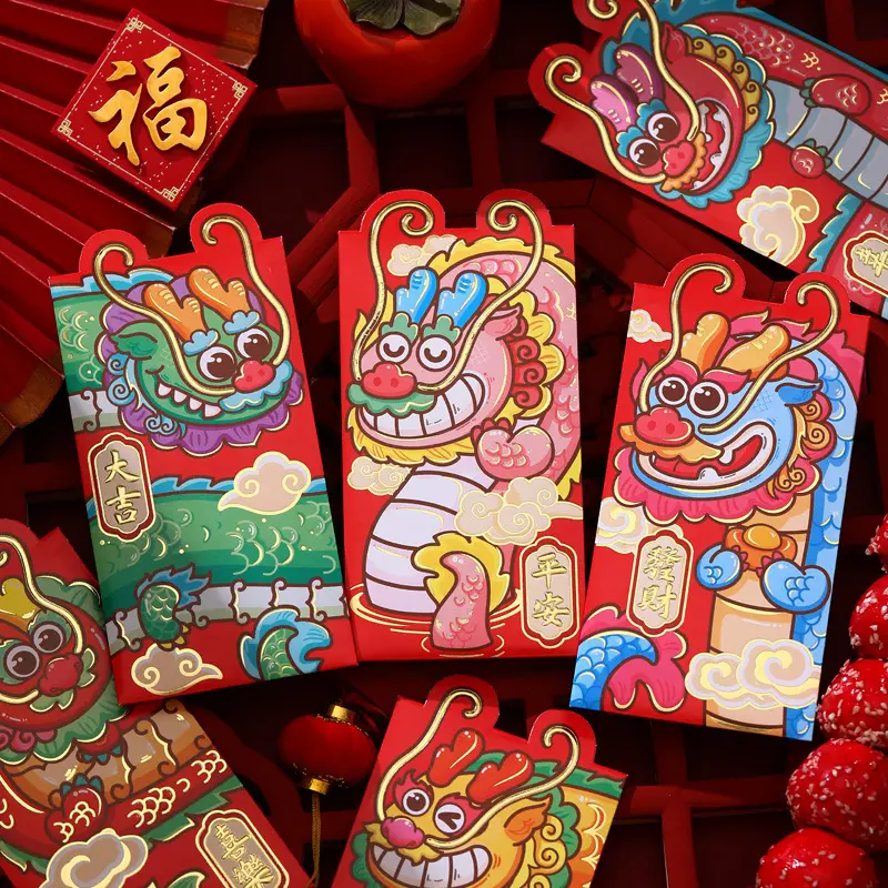 Tahun Baru Cina naga merah beruntung amplop simbol naga tahun 2024 saku uang amplop zodiak Naga saku perlengkapan Tahun Baru