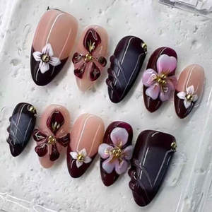 Uñas Postizas Francesas Almendradas 3D con Cobertura Total, Uñas de Gel con Purpurina Hechas a Mano, Diseño <span class=keywords><strong>Art</strong></span>ístico de Marca Privada OEM para Dedos - Product Image 3