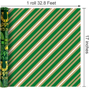 St. Patrick's Day Wrapping <b>Paper</b> Metallic Foil Green Shamrock Design 1 <b>Roll</b> Gift <b>Wrap</b> for St. Pat's Day Celebration - Product Image 4