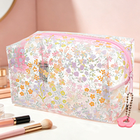 Bolsa de Maquillaje Transparente con Diseño Floral para Mujer, Bolsa de Cosméticos Moderna, Aprobada por la TSA, Impermeable, para Estadio