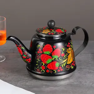 Flower Colored Kettle 201 Stainless Steel Circular Boiling Kettle Teapot 1.2L High Quality Flat Bottom Black Strawberry Pot