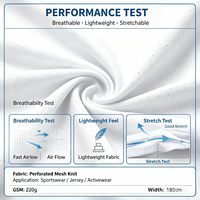 Tissu jersey blanc respirant et absorbant en polyester 100% de qualité supérieure, 220 GSM, pour vêtements de sport