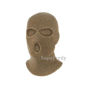 Máscara de esquí de punto de 3 agujeros con logotipo personalizado Gorro de pasamontañas de invierno de doble capa Cubierta de cara completa Máscara de esquí cálida para clima frío - Product Image 5