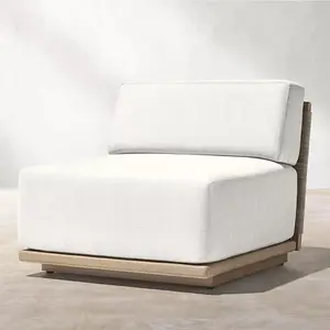 Fabricante de móveis para pátio de hotel conjunto de sofá de canto de vime jardim madeira teca sofá em forma de L seccional modular