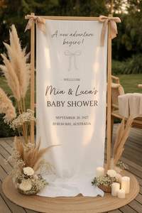 Letrero de Bienvenida de Tela Moderno para Boda LANJO, Letrero de Bienvenida de Tela de Lino Personalizado para Ceremonia de Boda, Letrero de Bienvenida Boho para Boda - Product Image 5