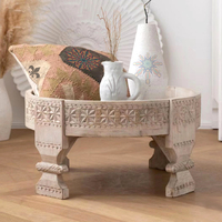 Table basse de rangement INNOVA personnalisable, style marocain moderne, faite à la main, durable, en bois massif blanc rustique, pour la maison