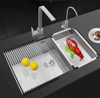 Vermonhouzz Évier de cuisine fait main en acier inoxydable avec égouttoir à eau Évier de cuisine ultramoderne de luxe Évier de cuisine de style moderne