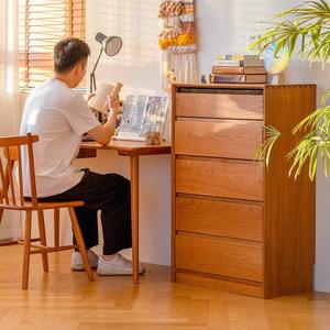 Cómoda de Cinco Cajones de Madera de Cerezo, Mueble de Almacenamiento de Madera Maciza para Dormitorio, Tipo Vertical, Rectangular, Duradero y Versátil - Product Image 4