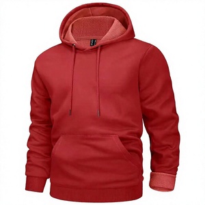 Sudadera con Capucha Roja para Hombre, 100% Algodón, Felpa, Casual, con Bolsillo Delantero, Logotipo Termotransferible, Forro Transpirable, Ropa de Invierno - Product Image 2