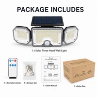 Lampe murale solaire 226 LED à 3 têtes avec télécommande, étanche IP65, détecteur de mouvement extérieur