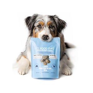 <span class=keywords><strong>Emballage</strong></span> alimentaire pour animaux de compagnie réutilisable imprimé sur mesure, sachet debout, fermeture à quatre soudures, fond épais, fermeture éclair, sac en mylar pour sushi, chewing-gum, recyclable - Product Image 2