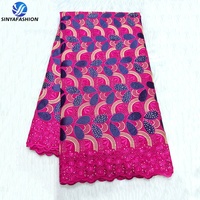 Dentelle Suisse Sinya 5 Yards en Voile 100% Coton de Haute Qualité, Tissus Brodés de Pierres Africaines Nigérianes pour Mariage
