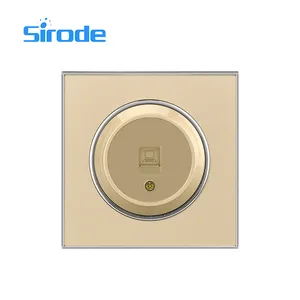PC Wall Socket European Standard Luxury Glass Gold Color 1 Gang Computer Electric Wall Sockets For Home