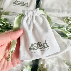 Hot Sale Custom Logo Printed Recyclable Velvet Storage Bag Pouch Velvet Jewelry Pouch with Silk Ribbons - Product Image 3