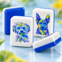 Jeu de tuiles de Mahjong coloré sur le thème des animaux de compagnie, en acrylique, 160 pièces, fond bleu royal, boîte cadeau, jeu familial, soirée de jeux, jeu social