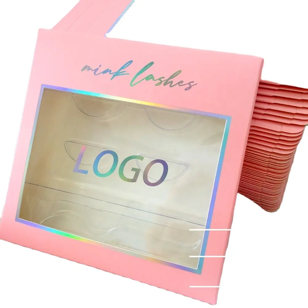 Factory Direct Custom Design PVC Window Lashbox Nice Gold Foil Logo Eyelash Paper Box lash sleeve packaging box