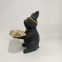 Statue de chien bouledogue français en résine avec plateau doré, décoration de luxe pour la maison, porte-clés, bonbonnière pour entrée, bureau, salon, cadeau
