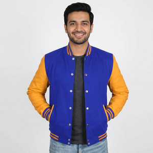 Veste de baseball de couleur personnalisée en gros Patchwork en cuir Design de logo personnalisé CollegeBaseballjacket pour hommes - Product Image 1