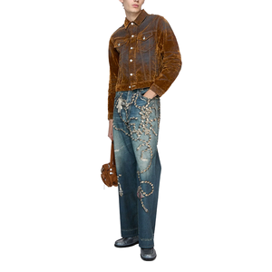 Veste en jean délavée et usée pour <span class=keywords><strong>homme</strong></span>, style vintage, automne-<span class=keywords><strong>hiver</strong></span>, coupe ajustée, boutons sur le devant, poches poitrine, tendance, <span class=keywords><strong>manteau</strong></span> masculin - Product Image 2