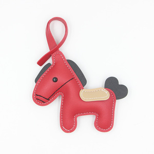 PU Leather Pony Keychain Classic Horse Bag Accessories With White Stitching Key <b>Charms</b> Leather Bag <b>Charms</b> - Product Image 2