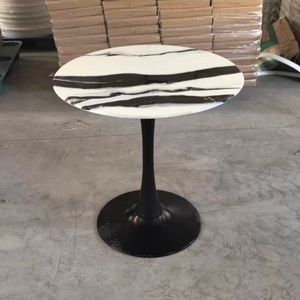 Tavolo da Pranzo Moderno in Marmo Bianco e Nero Stile Nordico per Hotel, Soggiorno, Tavolo da Negoziazione in Lastra di Roccia Semplice - Product Image 4