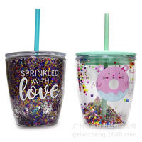 Gobelet à double paroi en plastique avec paillettes, forme d'œuf, réutilisable, avec paille, pour fêtes, qualité alimentaire, pour boissons froides, tasse de voyage, logo personnalisé