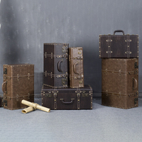Valise de rangement vintage Boîte imprimée Valise à vêtements haut de gamme Coffre décoratif en bois Ensemble de 4
