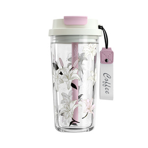 Double Drink Coffee Milk Tea Cup High Borosilicate Glass Large Capacity With Handle And Straw Travel Use - Product Image 5
