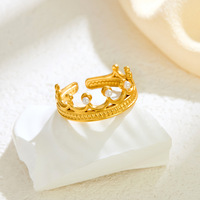 Modischer Kronenring, Anlaufgeschützter Schmuck, 18k Vergoldeter Hypoallergener Edelstahl-Perlenring TGJZ4329