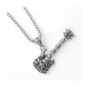Colgante de guitarra de acero de titanio, collar de instrumento Musical masculino de marea musical transfronteriza con estilo, joyería de moda de la India - Product Image 1
